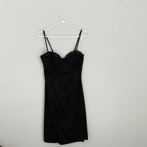 Black knee length dress, spaghetti strap, size L